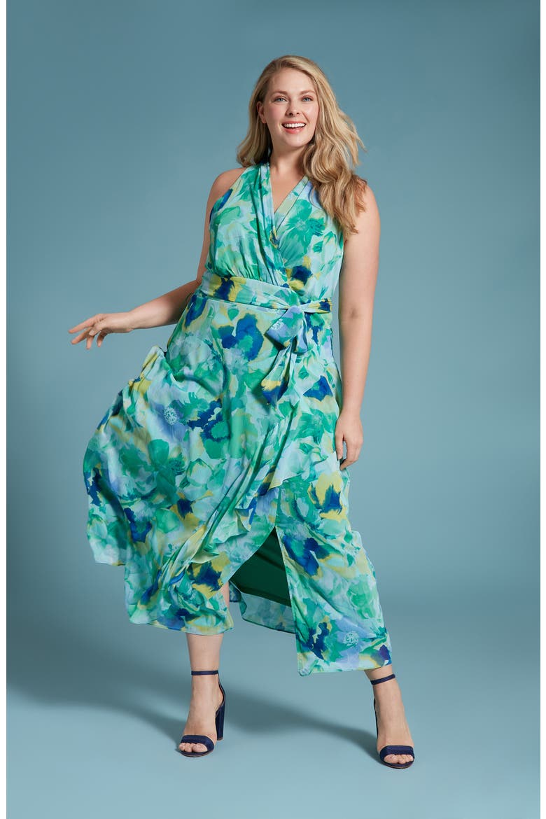 Floral Sleeveless Chiffon Maxi Dress, Alternate, color, PERI GREEN