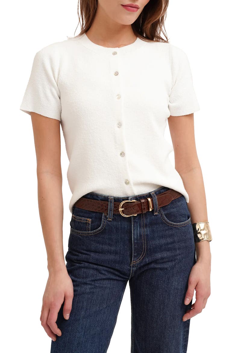 Short Sleeve Cardigan, Main, color, BONE