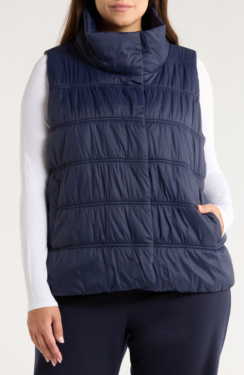 Eileen Fisher Ruched High Collar Vest, Alternate, color, Ink