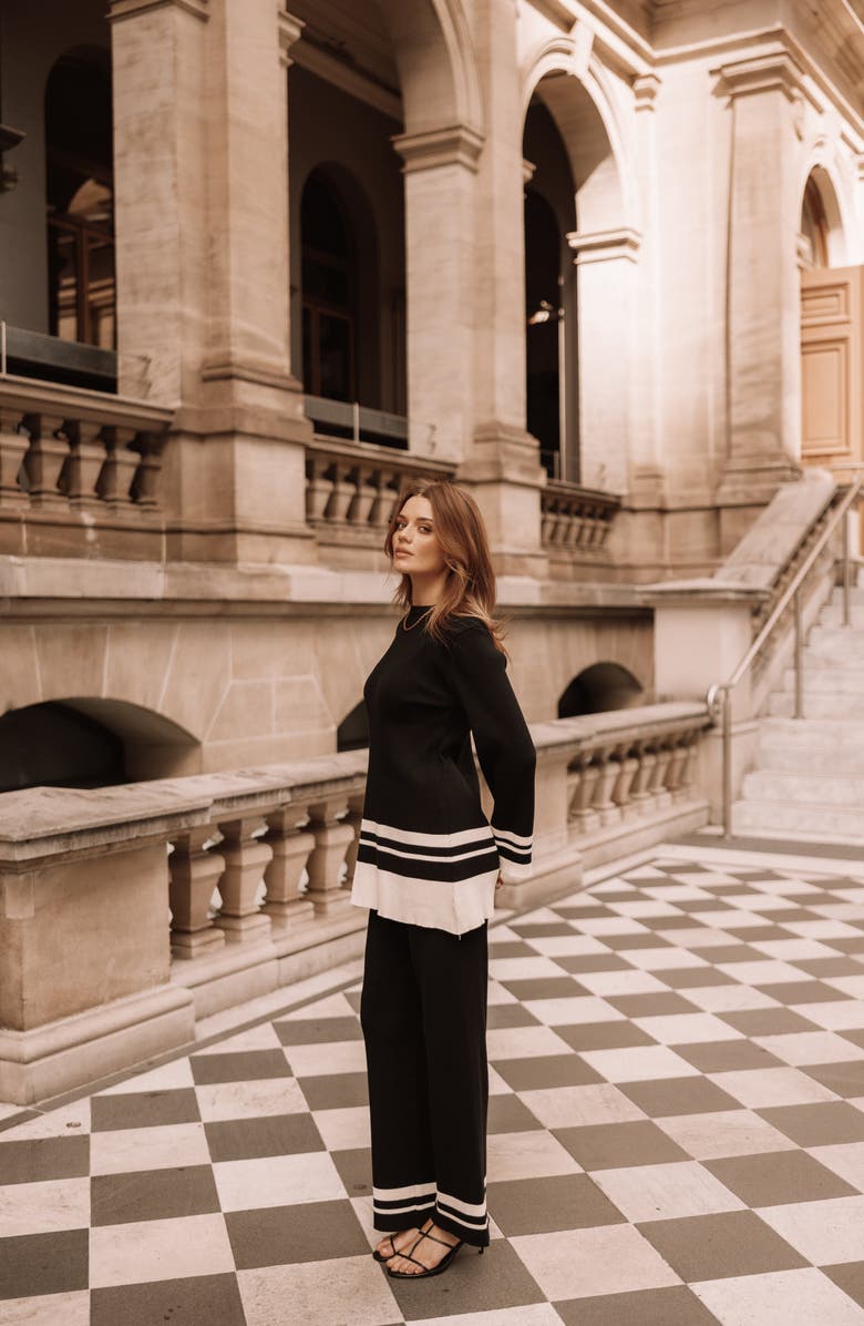 Petal & Pup Lowell Stripe Bell Sleeve Sweater, Alternate, color, Black