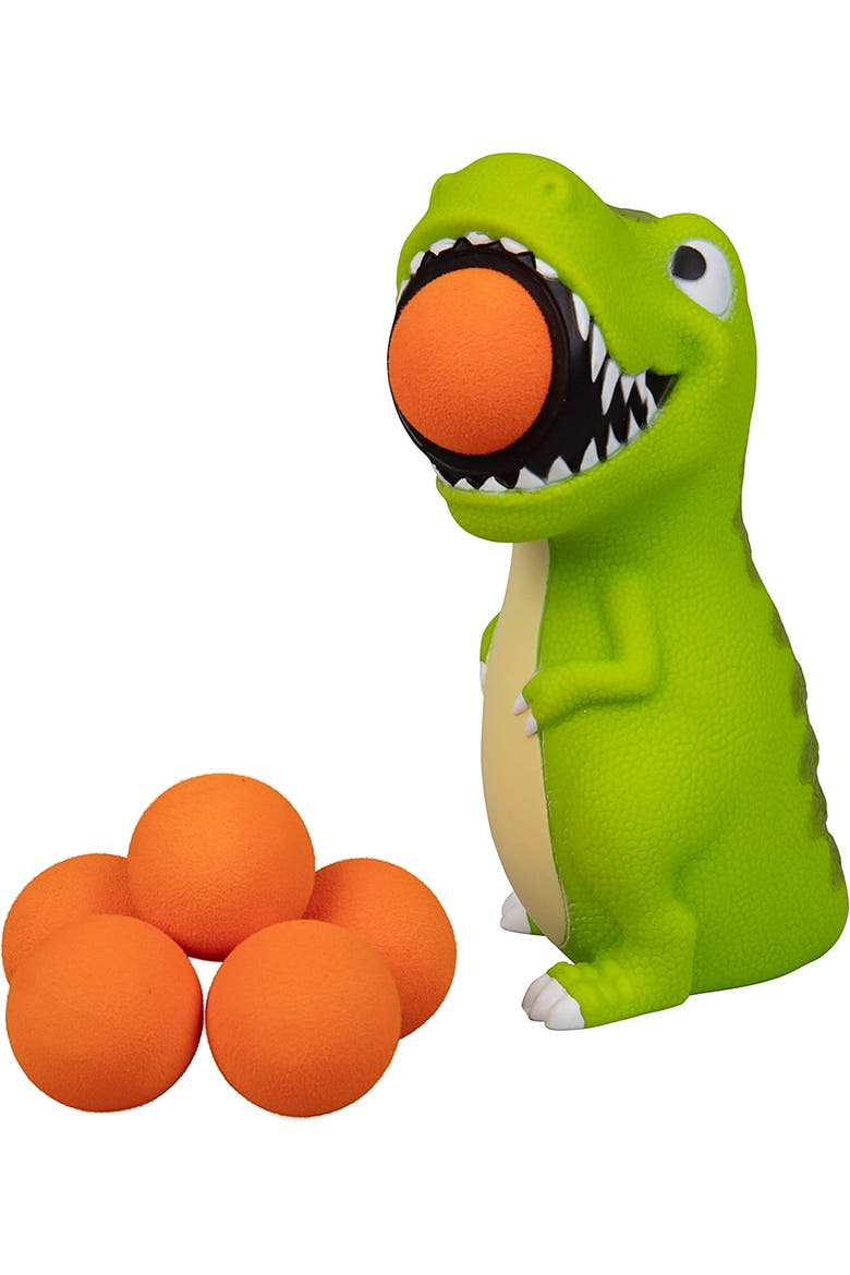 T-Rex Ball Popper Toy - Includes 4 Soft Foam Balls - Squeeze to Pop, Main, color, Green