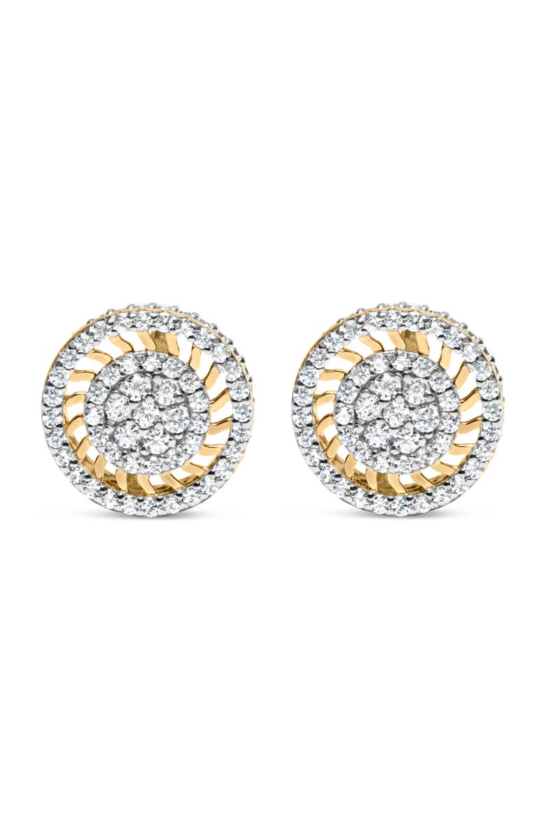 10K Yellow Gold 1.00 Ct Diamond Halo Radiant Sunburst Stud Earrings, Main, color, Yellow