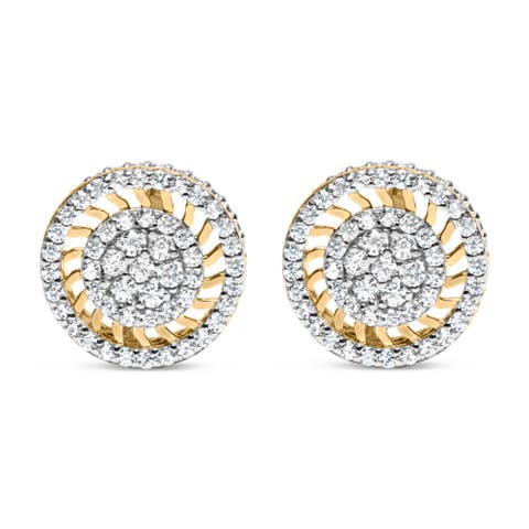 10K Yellow Gold 1.00 Ct Diamond Halo Radiant Sunburst Stud Earrings