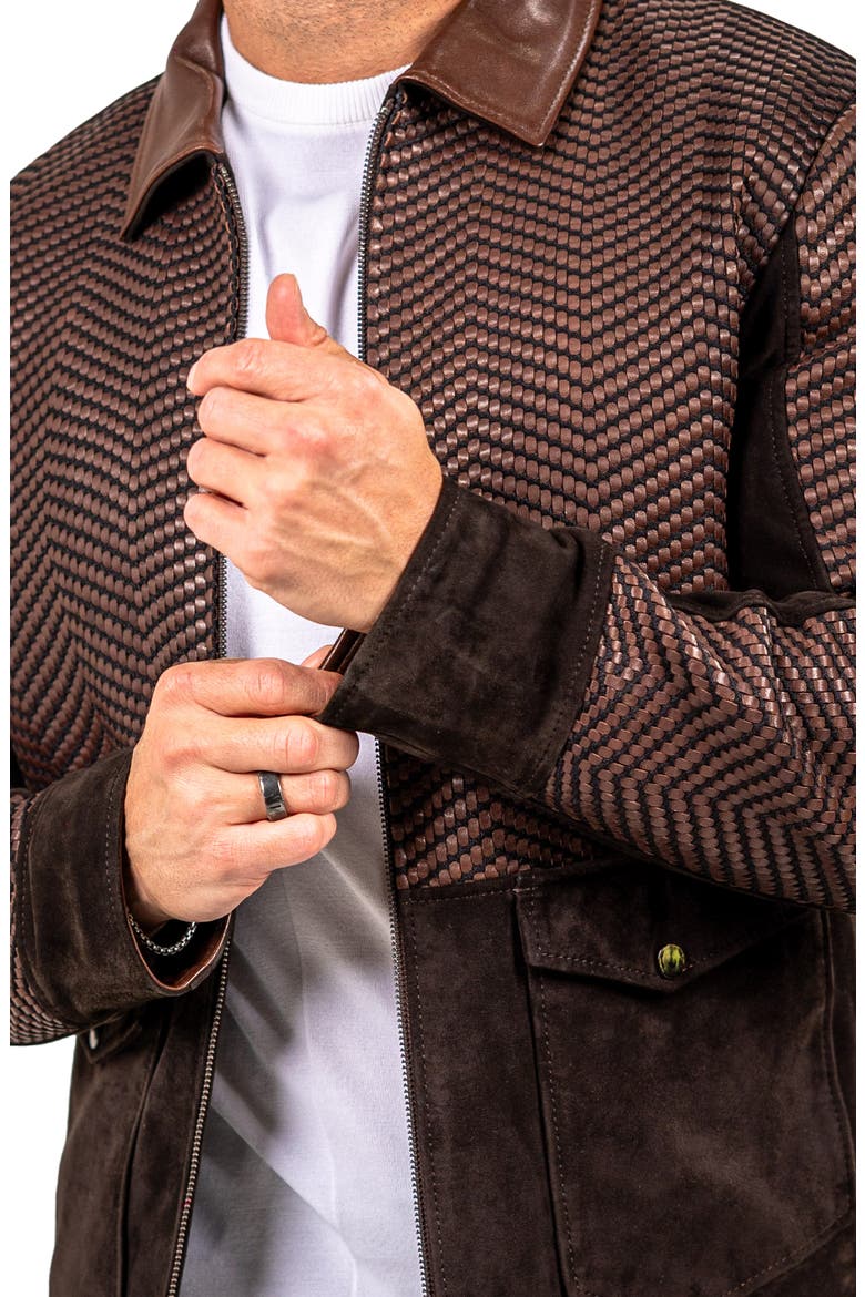 Textured Leather Jacket, Alternate, color, BROWN