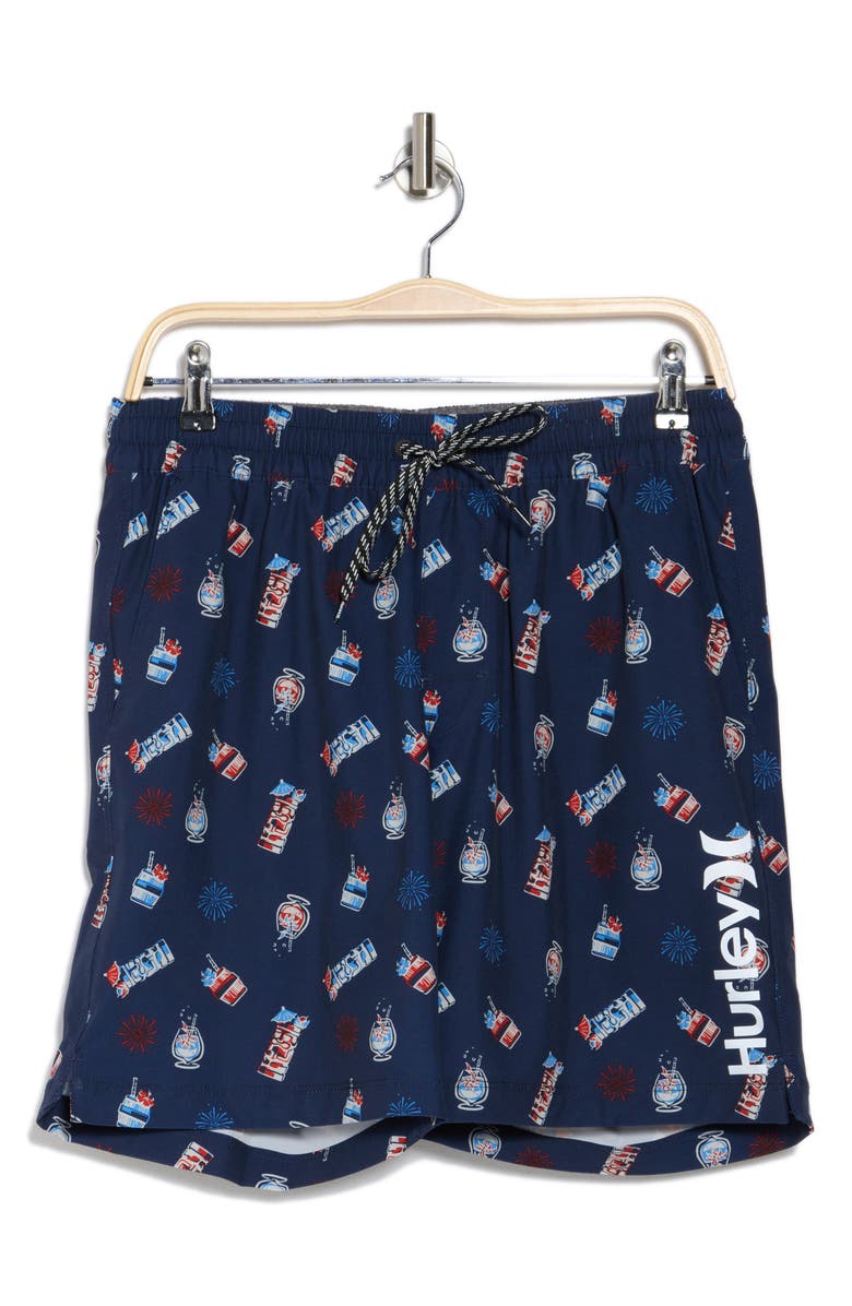 Hurley Freaky Tiki Volley Swim Shorts, Alternate, color, Obsidian
