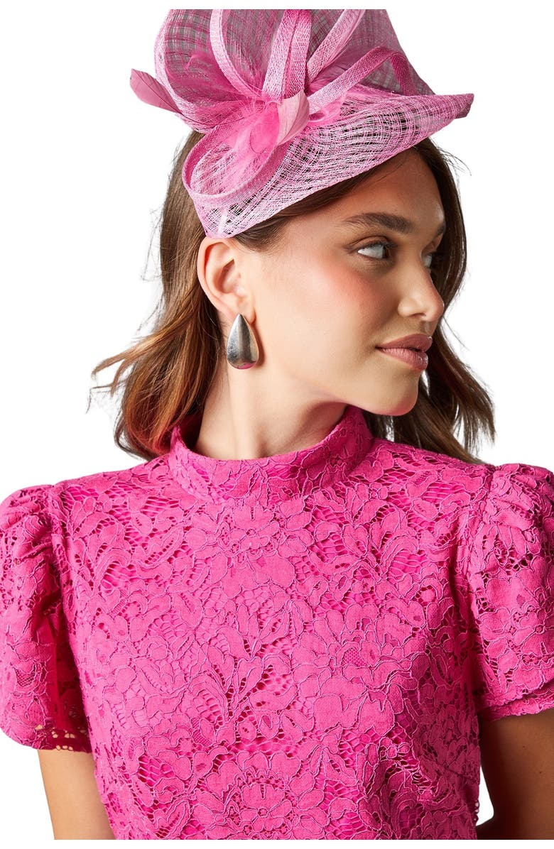 Coast Lace Frill Sleeve High Neck Midi Dress, Alternate, color, Pink