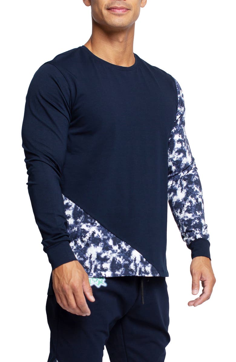 Maceoo Panel Tie Dye Blue Long Sleeve T-Shirt, Alternate, color, Blue