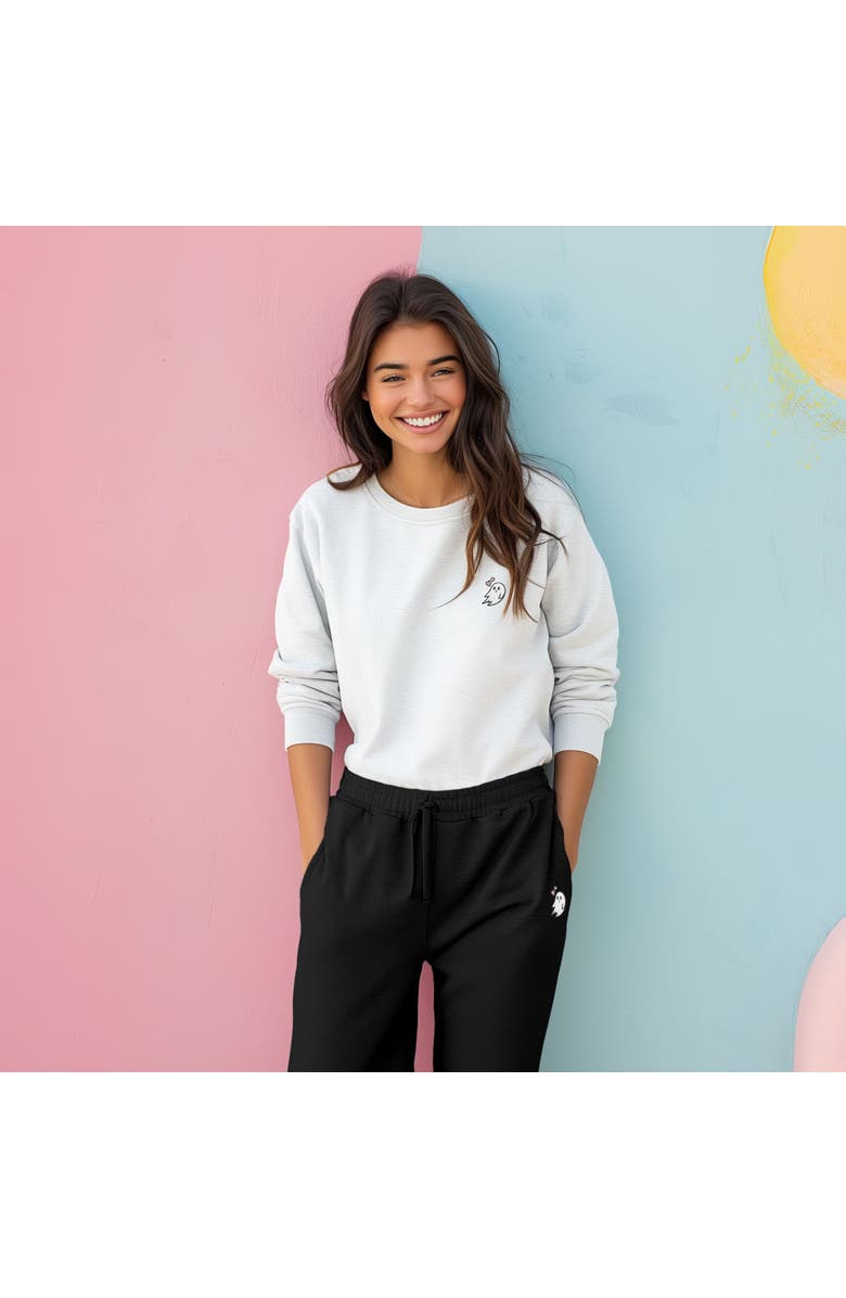 Dalix Womens Heartly Ghost Embroidered Fleece Sweatpants, Alternate, color, Black