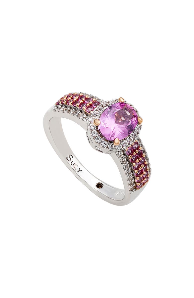 SUZY LEVIAN DIAMONDS Sterling Silver Oval Pink Sapphire & Lab Grown White Sapphire Ring, Alternate, color, Pink