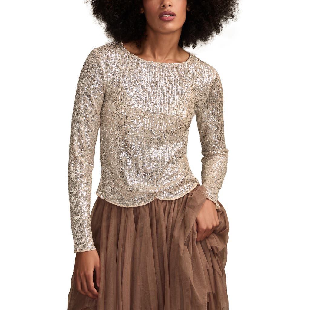 Lucky Brand Sequin Long Sleeve Top In Gold