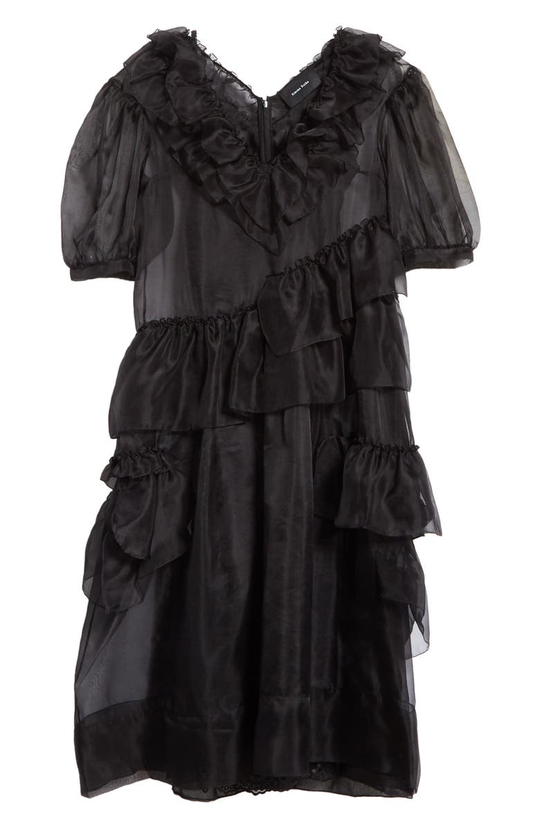 Simone Rocha Asymmetrical Ruffle Silk Organza Midi Dress, Alternate, color, 