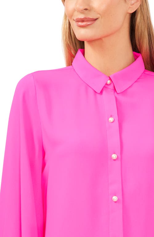 Shop Cece Faux Pearl Button-up Shirt In Pink Shock