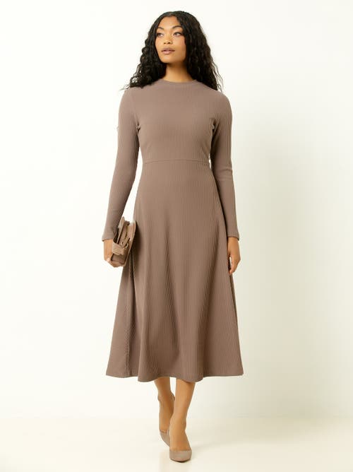 Single Stitch Ribbed Midi Dress In Brown