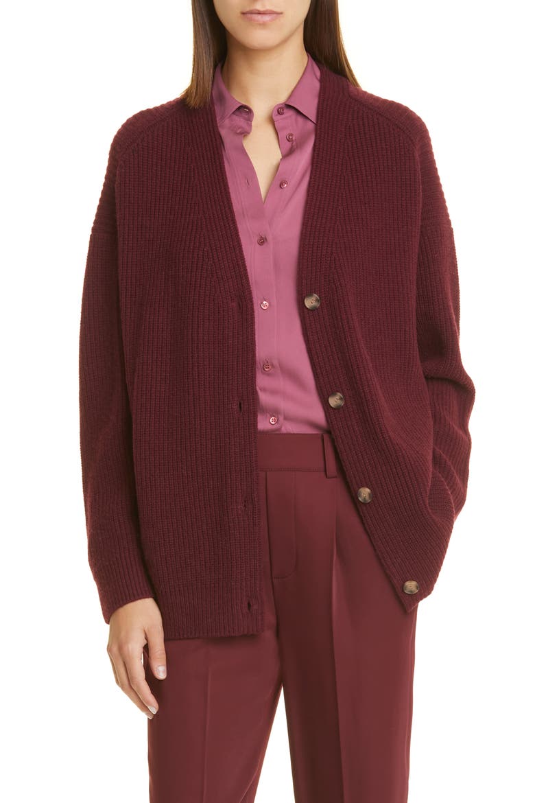 Oversize Wool & Cashmere Cardigan, Main, color, PLUM WINE