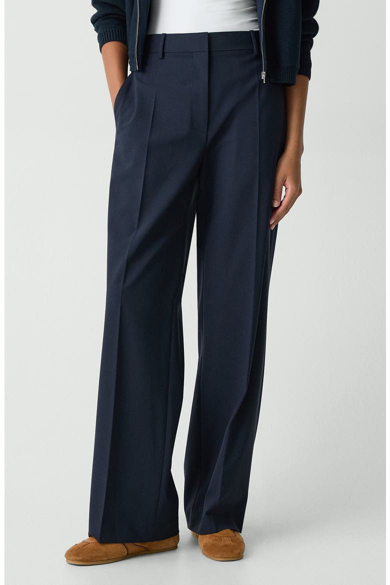 High Waist Straight Leg Stretch Wool Pants, Main, color, NOCTURNE NAVY