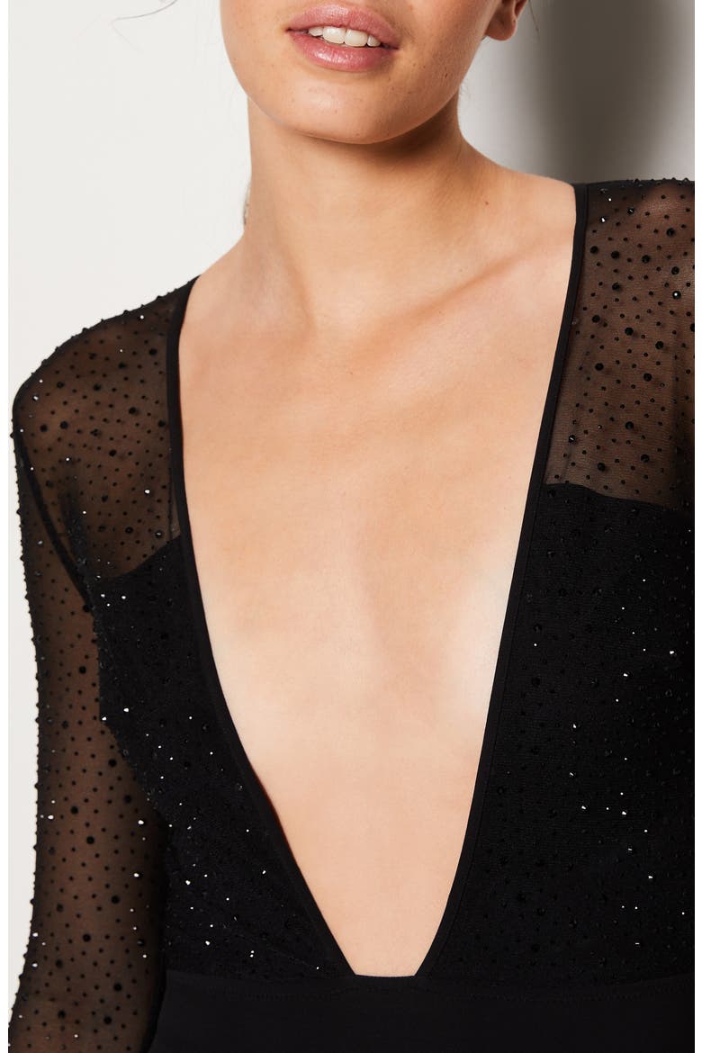 Couture Long Sleeve Bodysuit, Alternate, color, BLACK