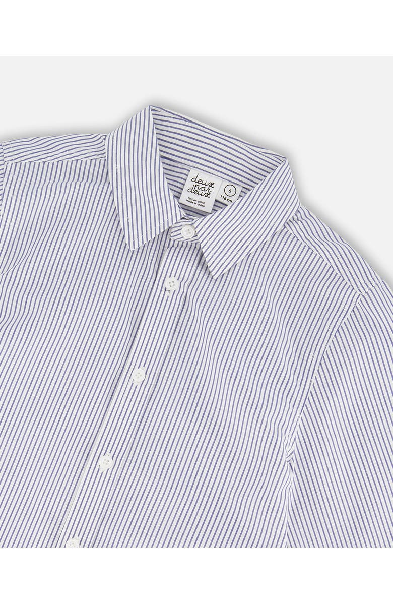 Deux par Deux Little Boy's Long Sleeve Button Down Shirt Navy Blue Stripes, Alternate, color, Navy Blue Stripes