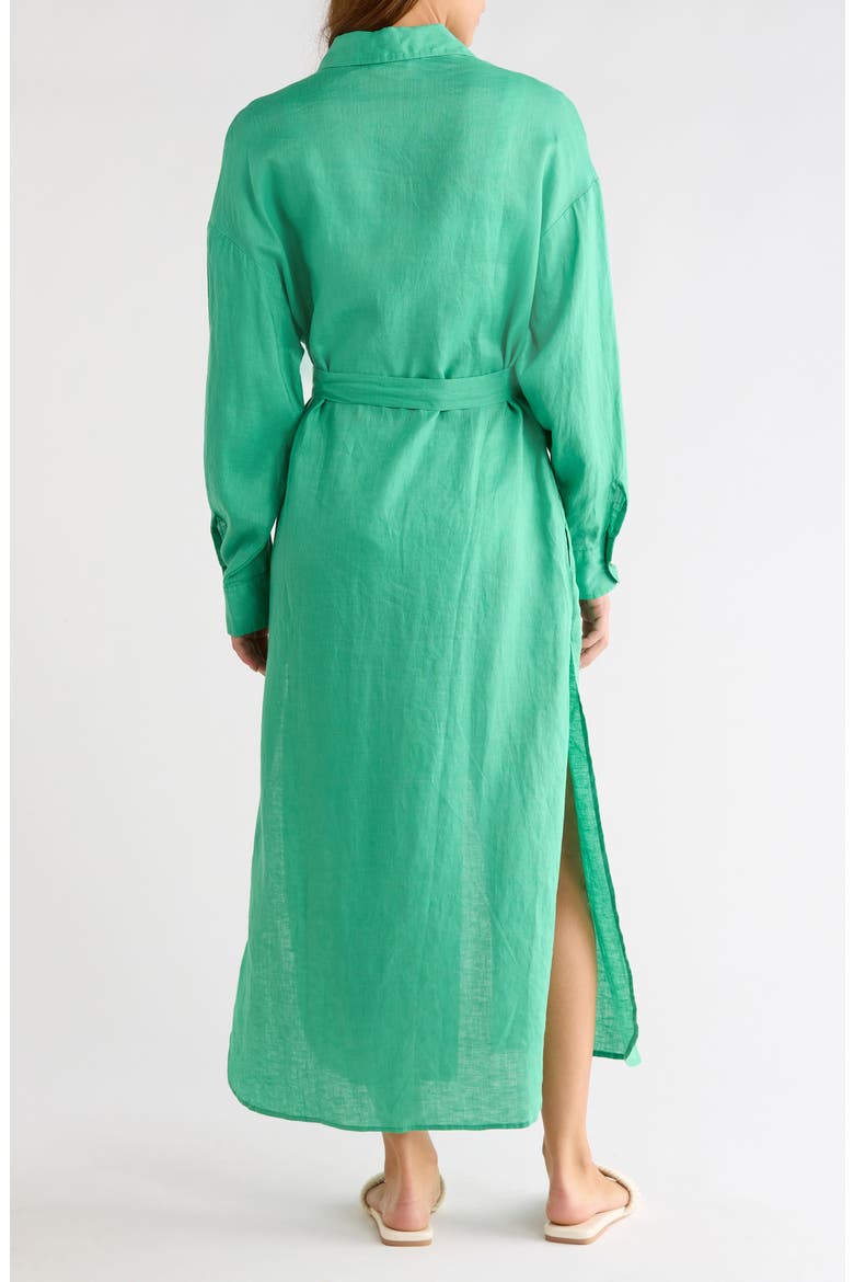 Long Sleeve Linen Maxi Shirtdress, Alternate, color, GREEN