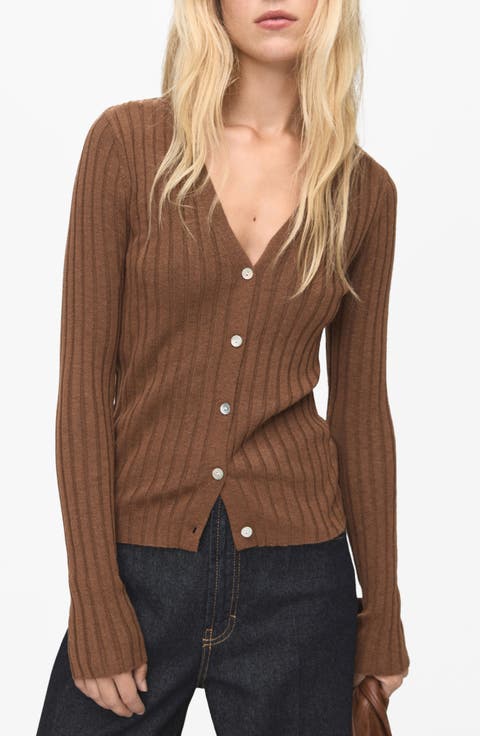 V-Neck Rib Cardigan (Regular & Plus)