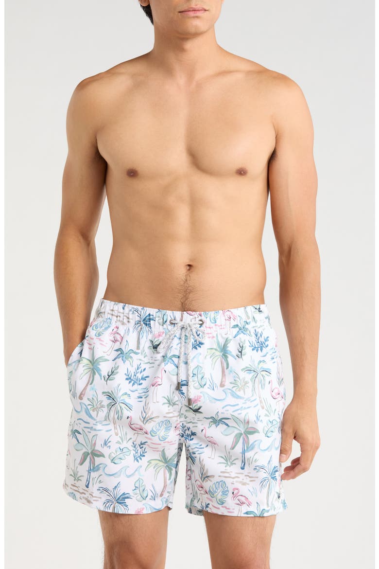 Endless Print Volley Swim Trunks, Main, color, WHITE