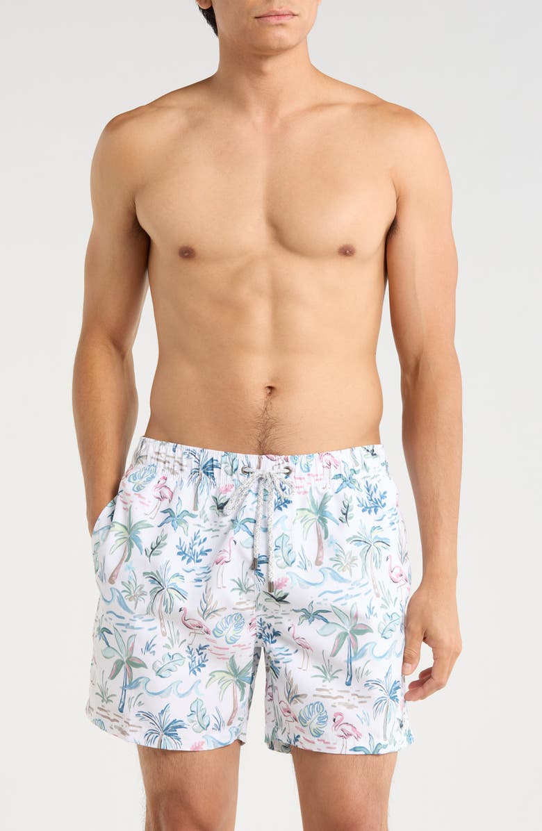 Vintage Summer Endless Print Volley Swim Trunks, Main, color, White