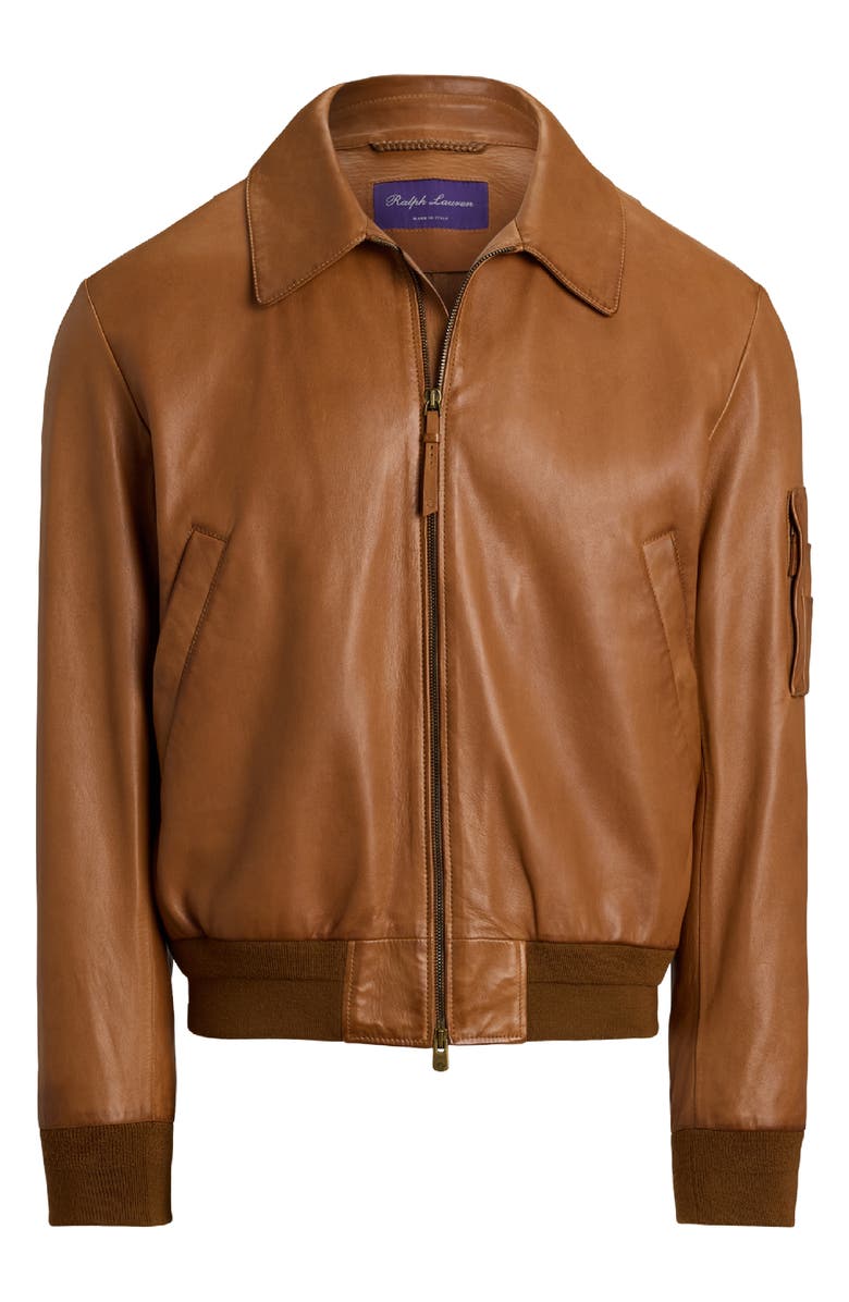 Ralph Lauren Purple Label Lux Plongé Leather Bomber Jacket, Alternate, color, Gold