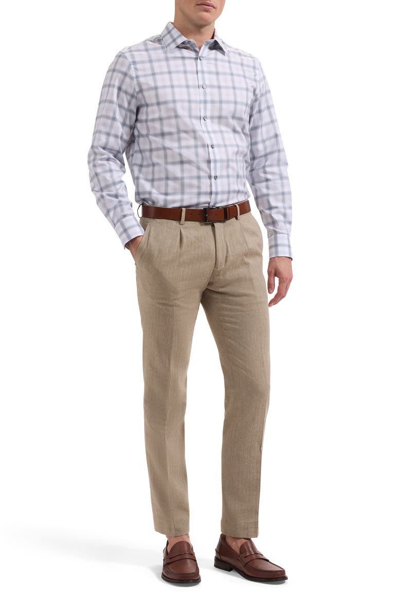 Bugatchi Julian Shaped Fit Check Stretch Cotton Button-Up Shirt, Alternate, color, Platinum