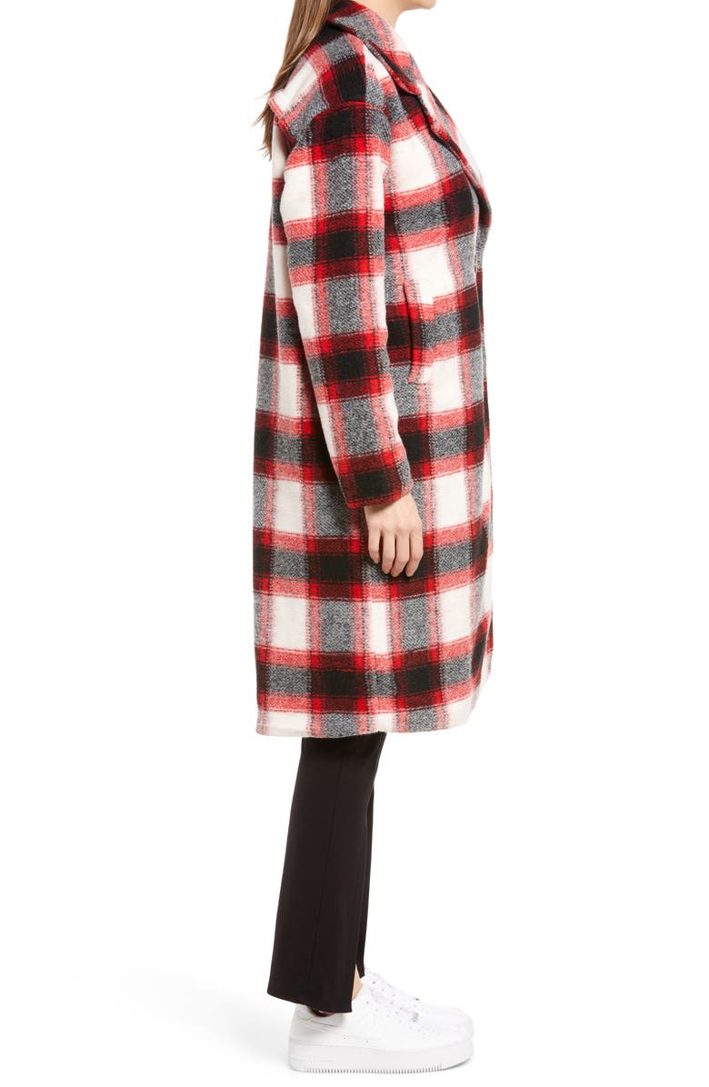 KENDALL + KYLIE Plaid Drop Shoulder Peacoat, Alternate, color, 