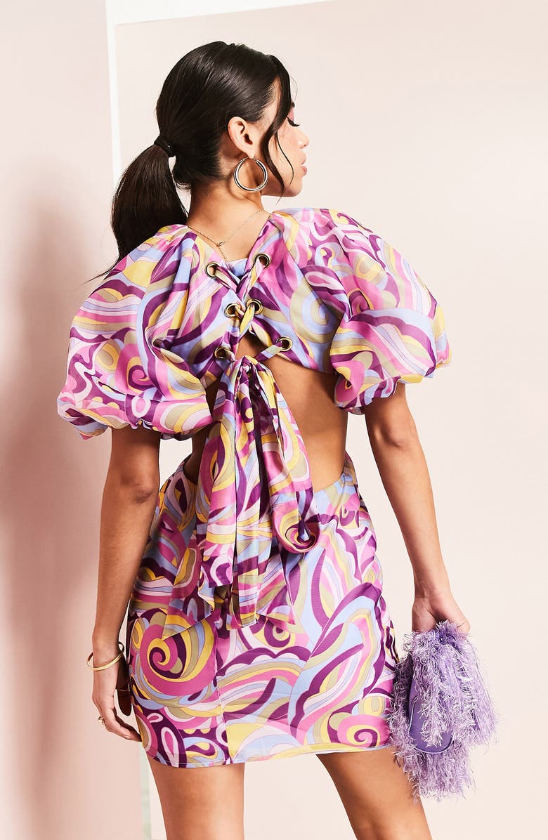 ASOS DESIGN Luxe Abstract Print Cutout Detail Dress, Alternate, color, 