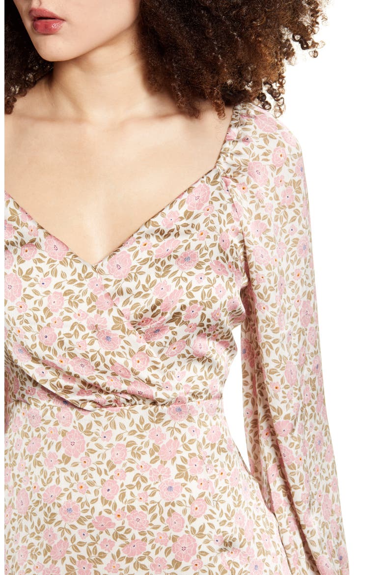 Floral Print Long Sleeve Midi Dress, Alternate, color, PINK VINE