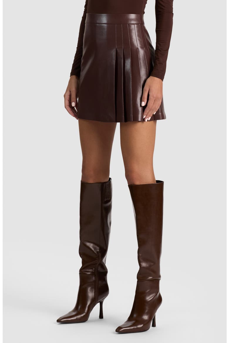 Chara Faux Leather Mixed Media Mock Neck Minidress, Alternate, color, DARK CHOCOLATE