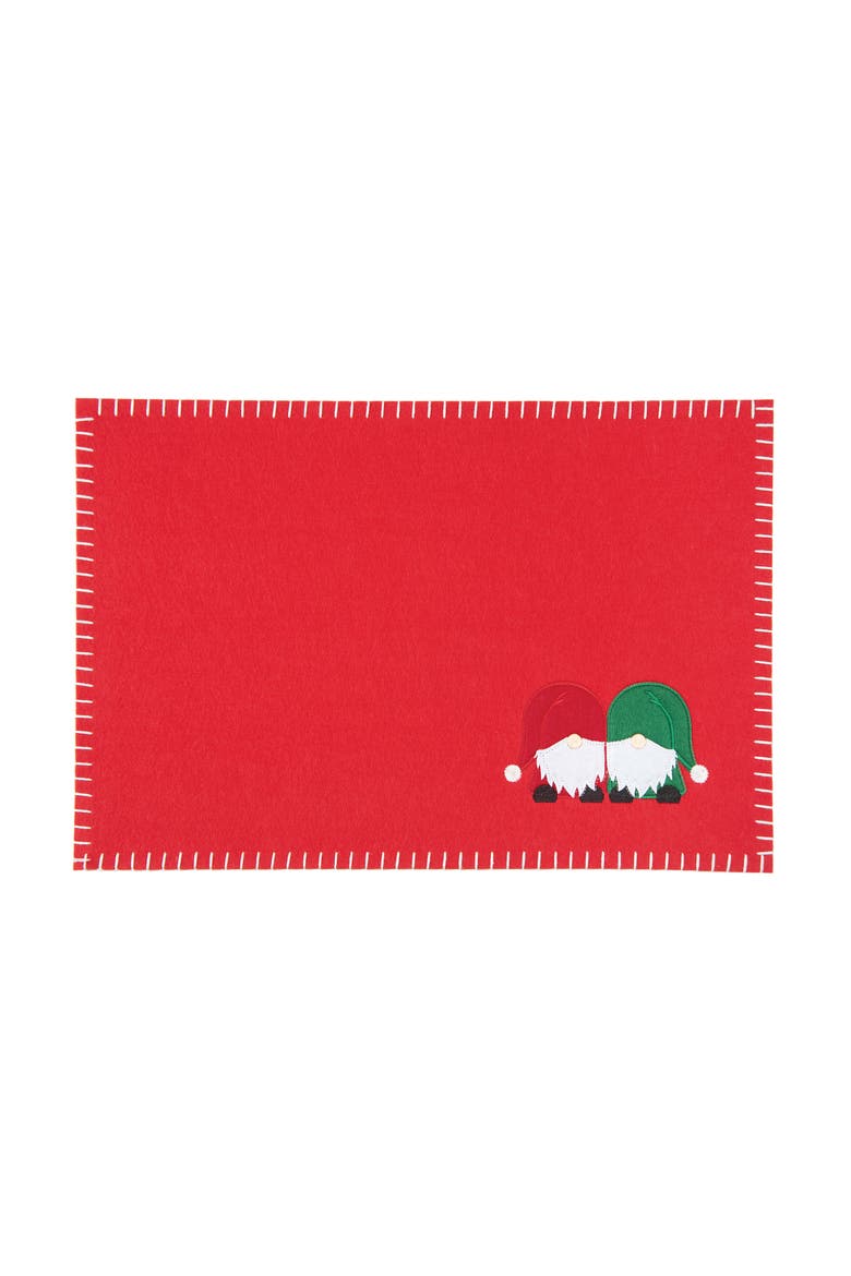 Naughty Or Nice Gnome Felt Placemats Set of 6, 12" x 18", Alternate, color, Red