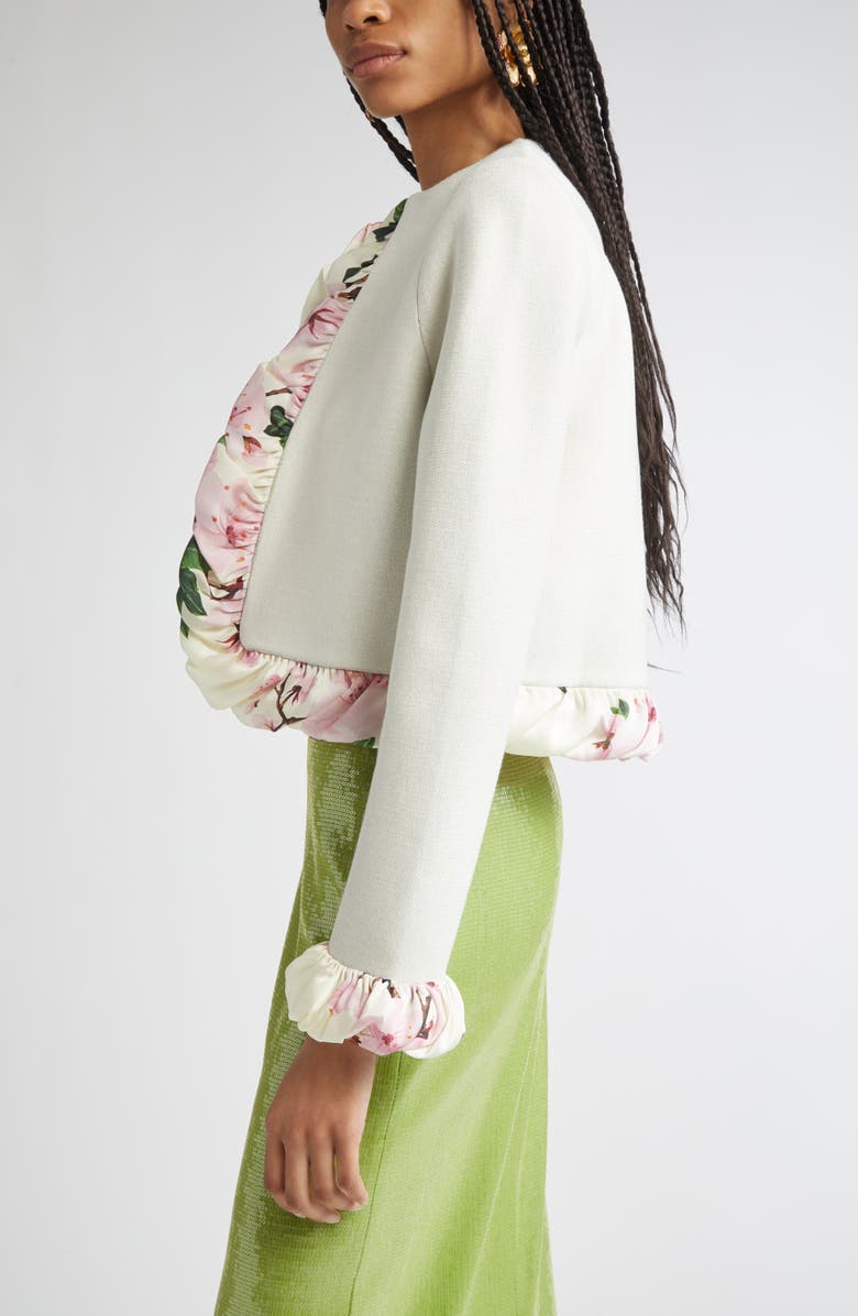 Oscar de la Renta Cherry Blossom Bubble Twist Cardigan, Alternate, color, Ecru