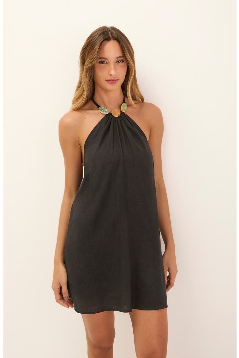 Aiden Linen & Cotton Cover-Up Dress, Alternate, color, BLACK