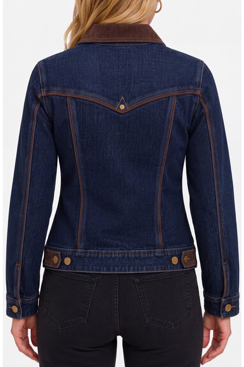 Velvet Trim Denim Trucker Jacket, Alternate, color, RIVERWALK