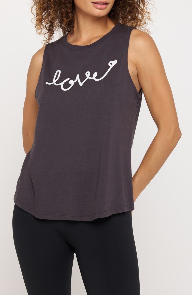 Spiritual Gangster Love Script Jade Cotton Blend Muscle Tank, Main, color, 