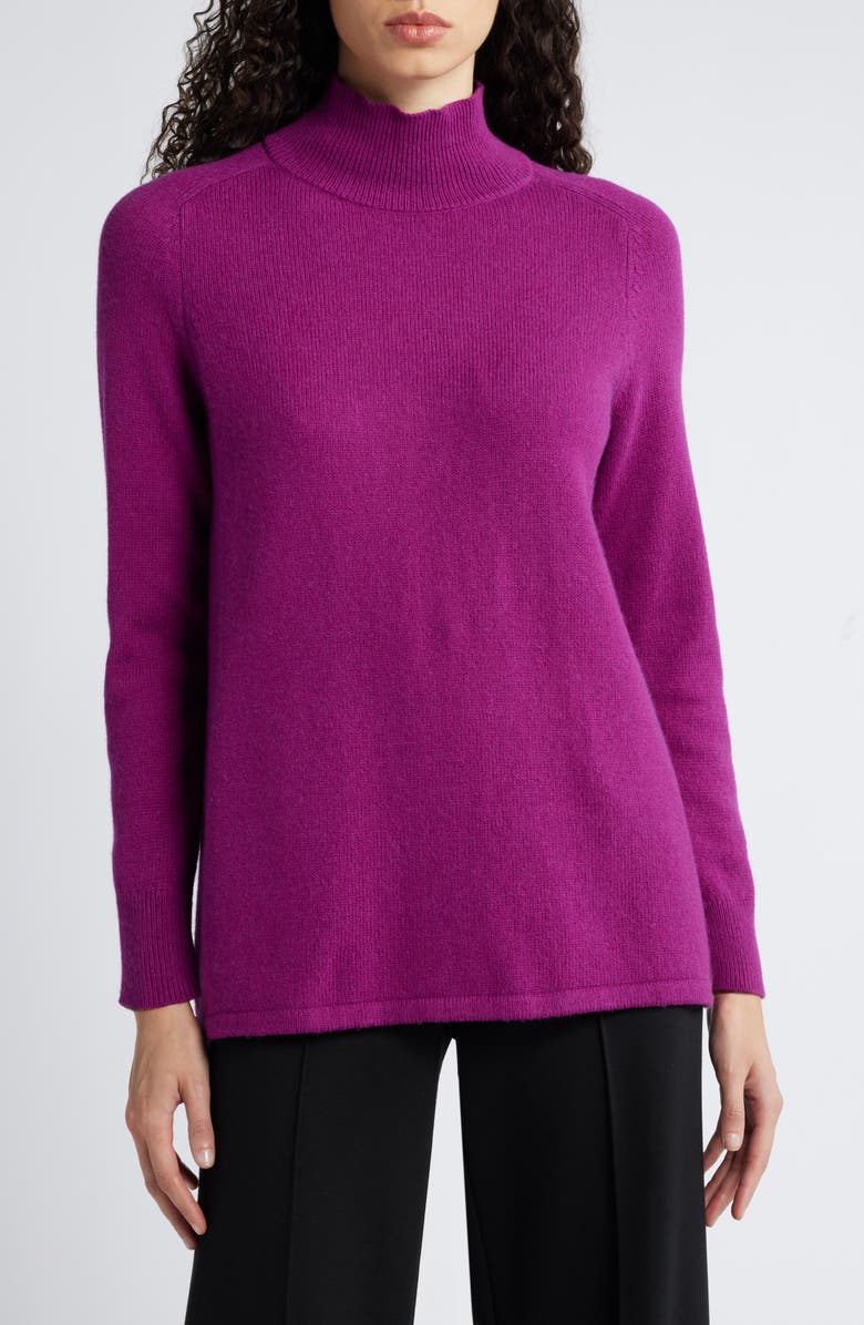 Eileen Fisher Turtleneck Organic Cotton & Recycled Cashmere Tunic Sweater, Main, color, Berry Bloom