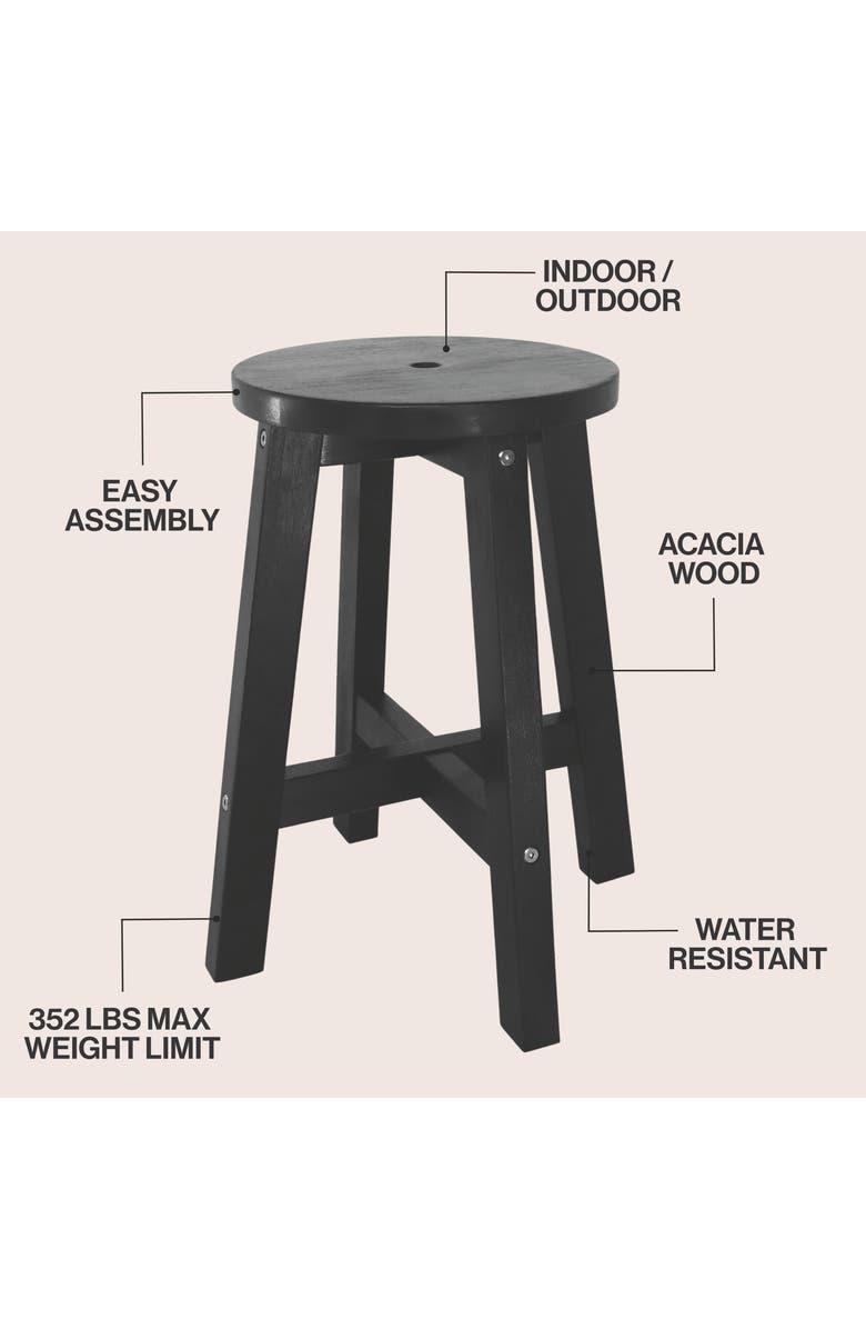 JONATHAN Y Grove Coastal Casual Acacia Wood Round Indoor/Outdoor Accent Stool, Alternate, color, Black