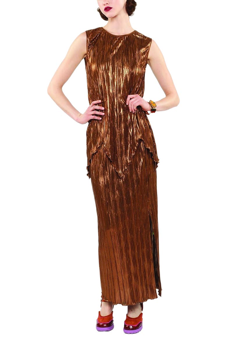 Anna Sui Fortuny Pleats Sleeveless Top, Alternate, color, Bronze