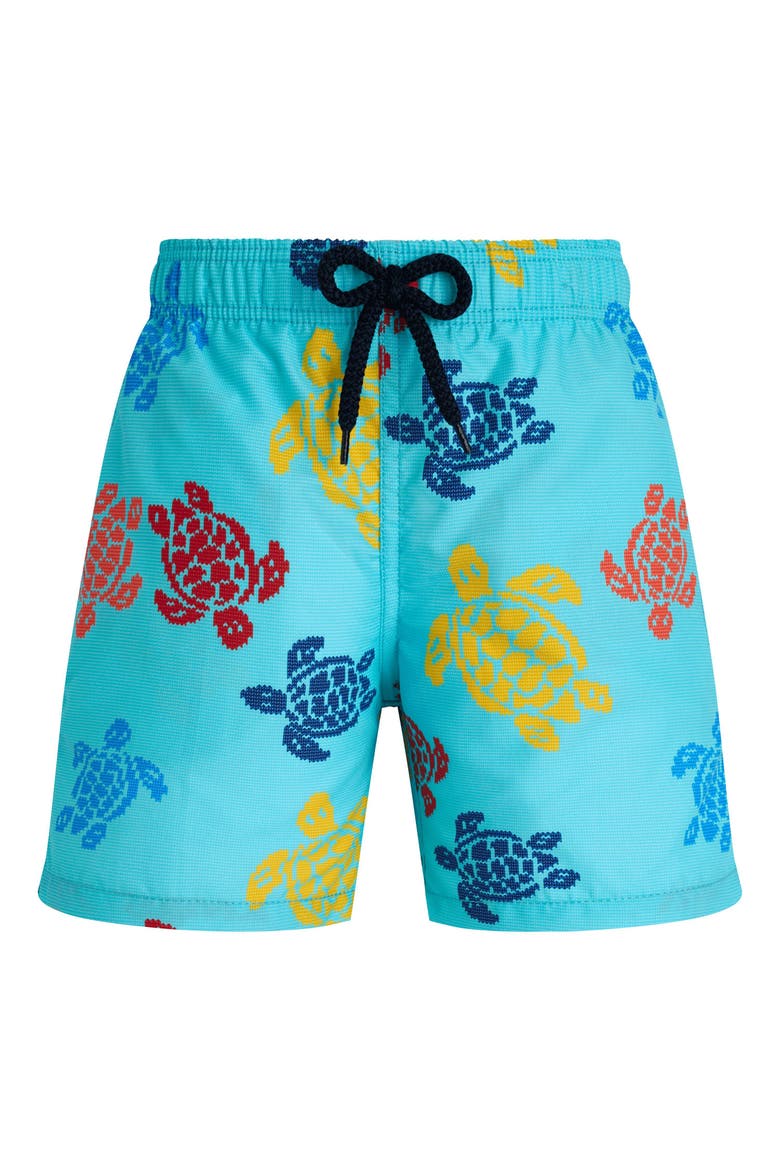 Kids' Ronde Des Tortues Tricot Swim Shorts, Main, color, BLEU LAZULI