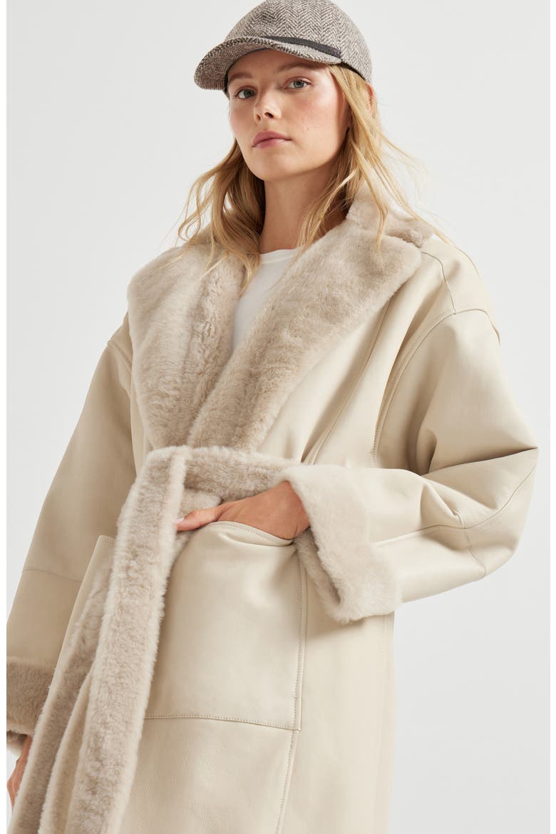 Shearling reversible coat, Alternate, color, Cool Beige