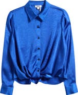 DKNY Twist Front Crinkle Satin Shirt