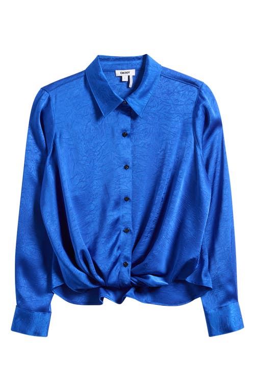 Dkny Twist Front Crinkle Satin Shirt In Blue