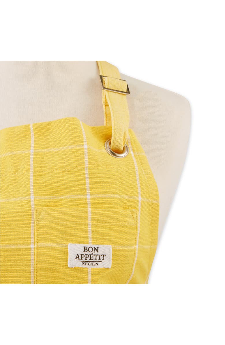 Design Imports Windowpane Print Cotton Apron, Alternate, color, Yellow