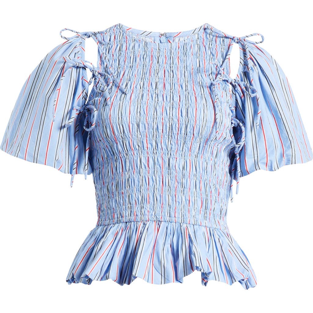 DAMSON MADDER DAMSON MADDER BECCA STRIPE CUTOUT SMOCKED ORGANIC COTTON PEPLUM TOP