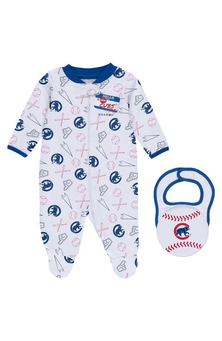 WEAR by Erin Andrews Newborn & Infant WEAR by Erin Andrews White Chicago Cubs Sleep & Play Full-Zip Footed Jumper with Bib, Main, color, 