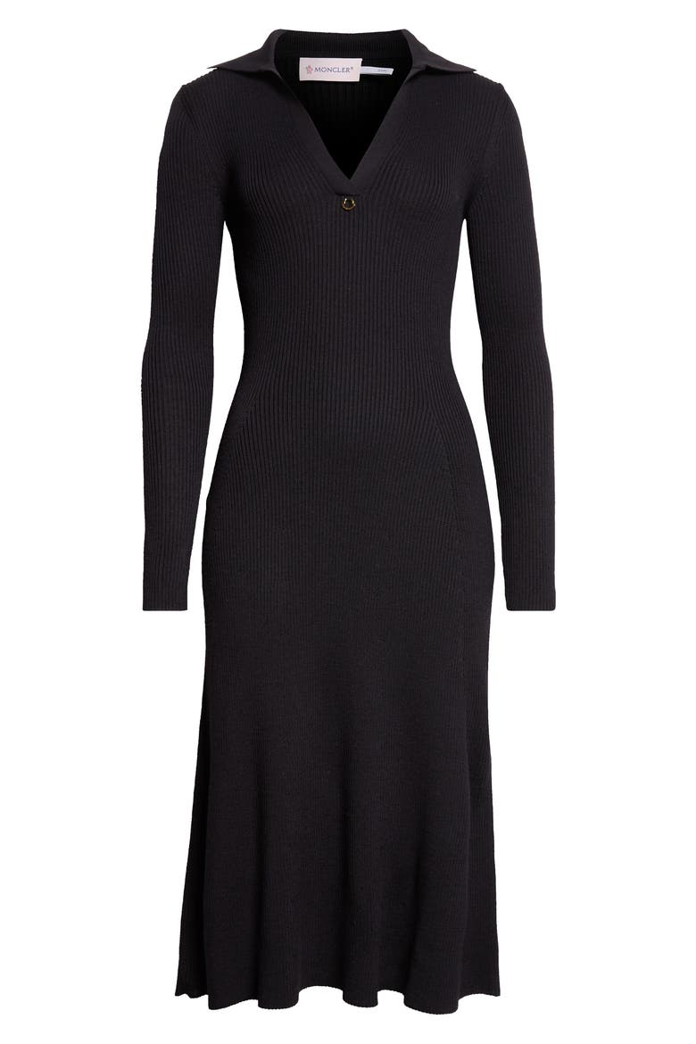 Rib Knit Long Sleeved Dress, Main, color, BLACK
