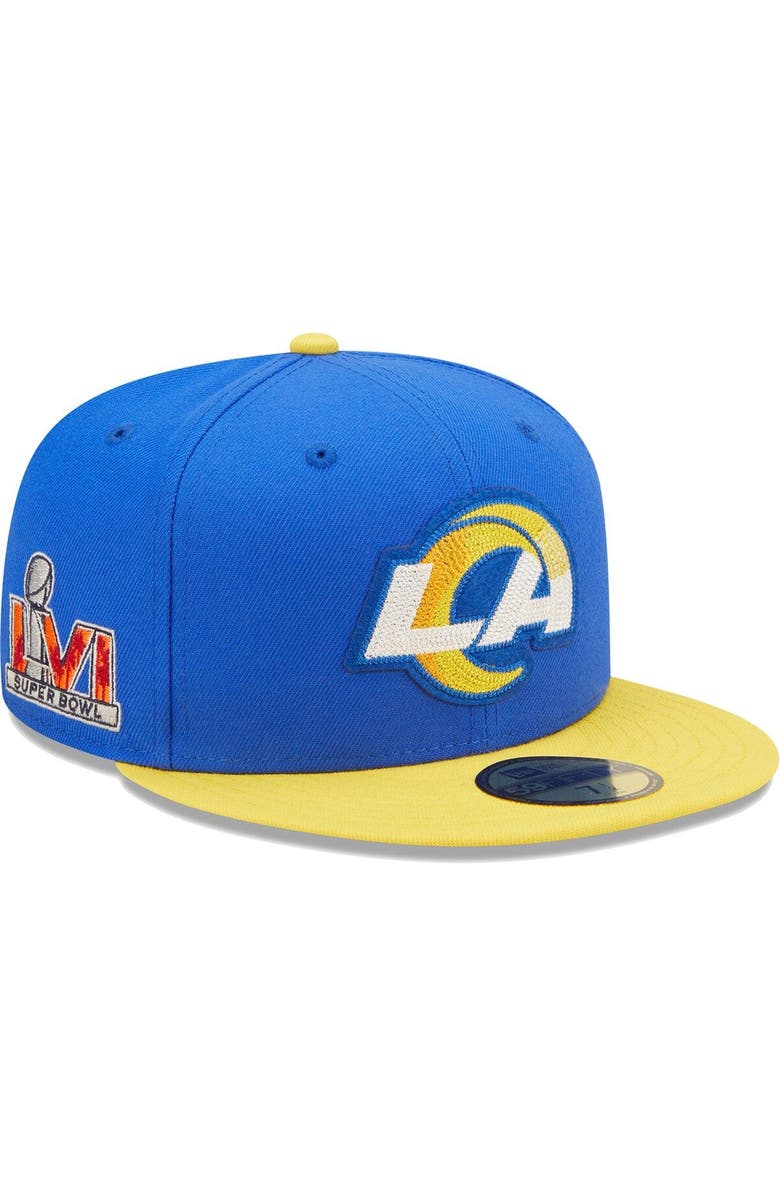 New Era Men's New Era Royal/Gold Los Angeles Rams Super Bowl LVI Letterman 59FIFTY Fitted Hat, Main, color,