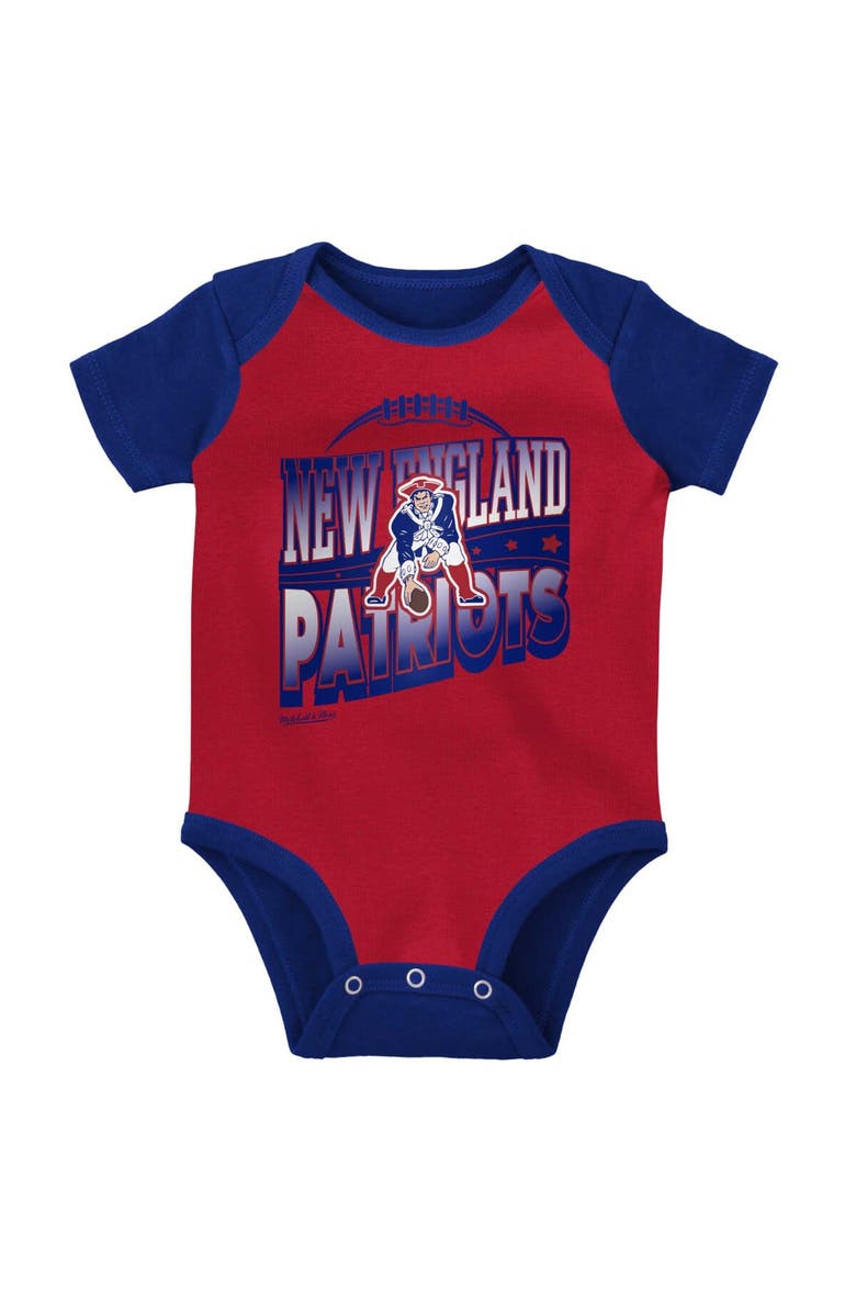Mitchell & Ness Newborn & Infant Mitchell & Ness Red/Royal New England Patriots Throwback Big Score Bodysuit, Bib & Bootie Set, Alternate, color, Red