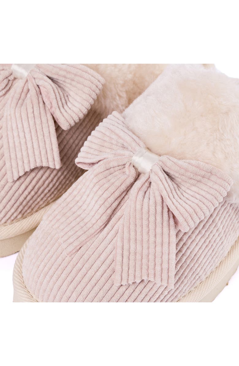Minnetonka Bow Faux Fur Scuff Slipper, Alternate, color, Cream